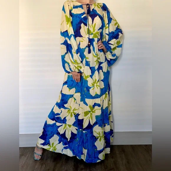 NEW Viscose Floral Blue and Green Maxi Dress - Picture 3 of 4